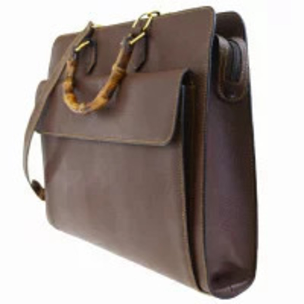 Gucci Shoulder Bamboo Briefcase Brown Bag Business Handbag Leather Brown